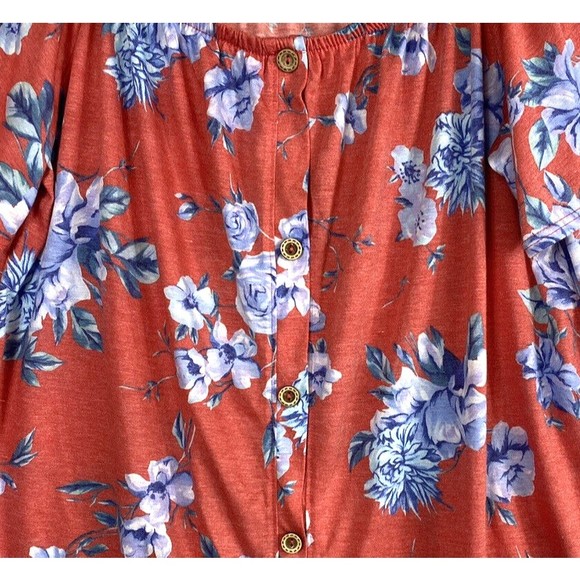 143 Story By Line Up Womens Blouse Top Red Floral Off The Shoulder Size Large - Picture 3 of 7
